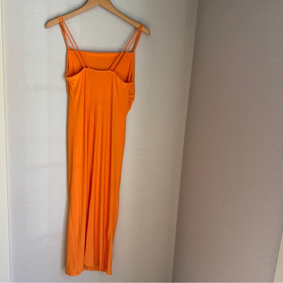 Zara Dress Women's Draped Neckline Fitted Slip Fit Vibrant Orange Summer Dress M - Picture 12 of 12